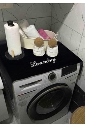 Lüx Nakışlı Çamaşır Makinesi Örtüsü Siyah laundry örtü