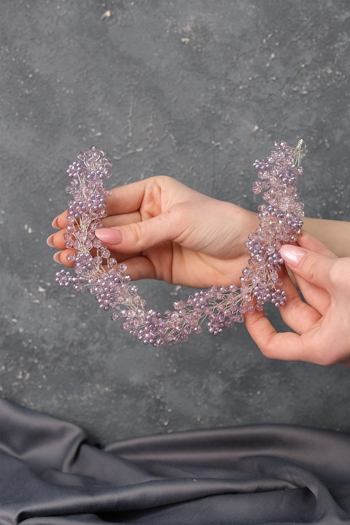 Lilac Duru Beaded Bridal Crown Hair and Turban Accessory
