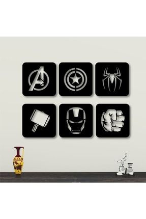 Büyük Boy Marvel Avengers Ahşap Duvar Süsü Hediyelik Duvar Süsü 25x25cm 6'lı Set ODIART900015
