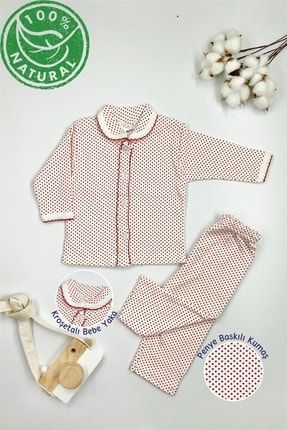Puantiye Desenli Bebek Patiksiz Pijama Takımı - Kırmızı MNL02902