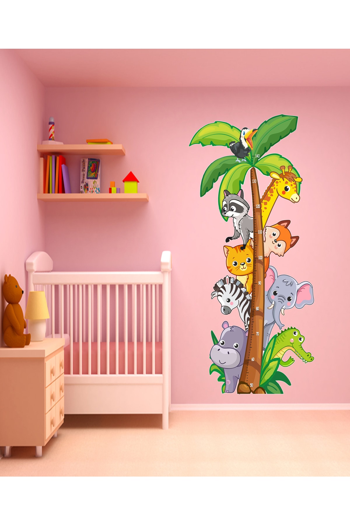 Sticker Sepetim Sevimli Safari Hayvanlar Temalı Boy Ölçer Çocuk Odası Çok Amaçlı Dolap Duvar Sticker Seti fotoğrafı 5 (önizleme)