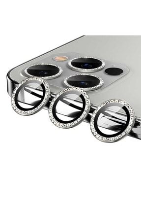Iphone 11 Pro Cl-06 Temperli Renkli Taşlı Süslü Ultra Hd Kamera Lens Koruyucu - Gümüş TYC00442783786