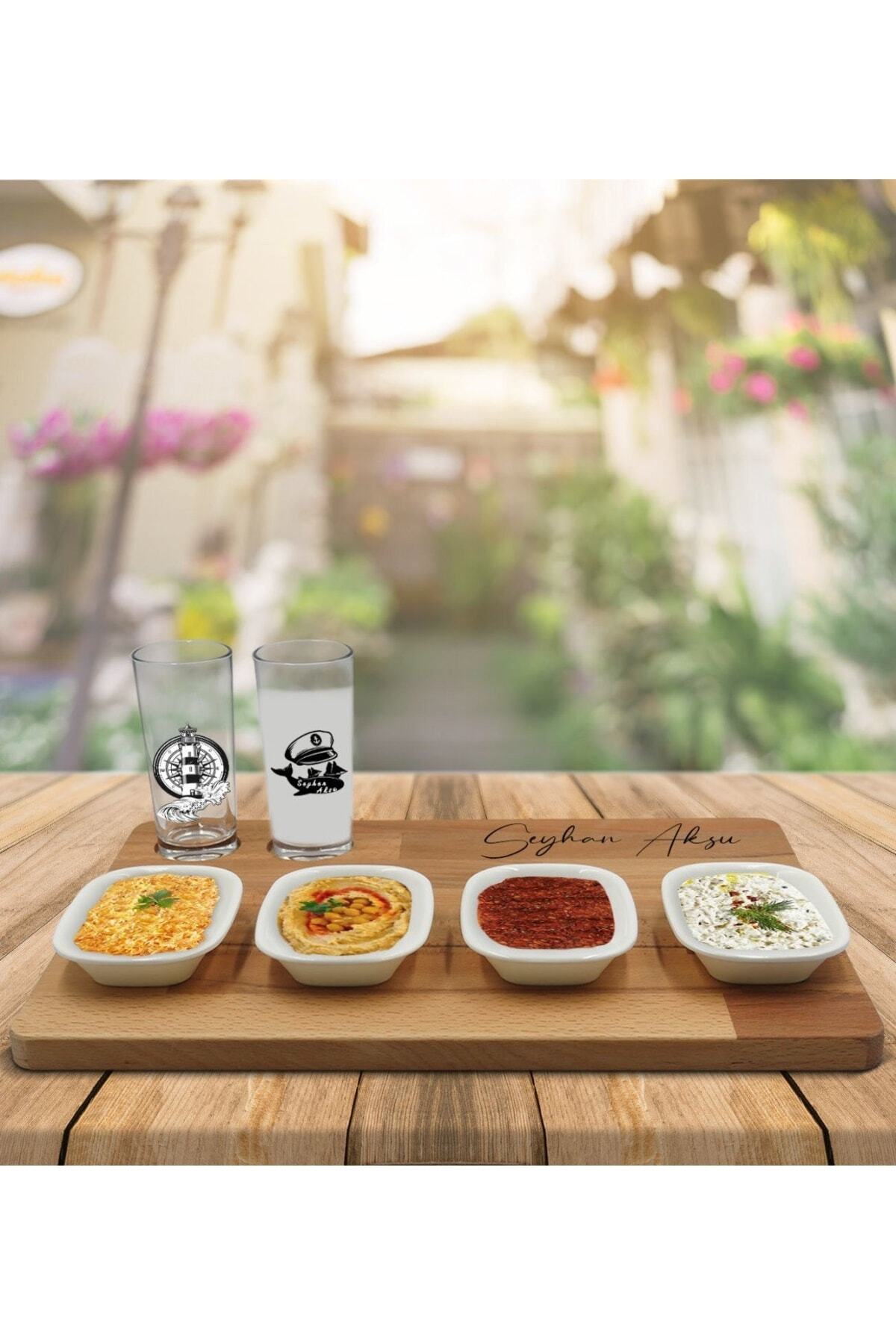 Bk Gift Kişiye Özel Denizci Tasarımlı 2’li Rakı Bardağı Ve Meze Tabaklı ...