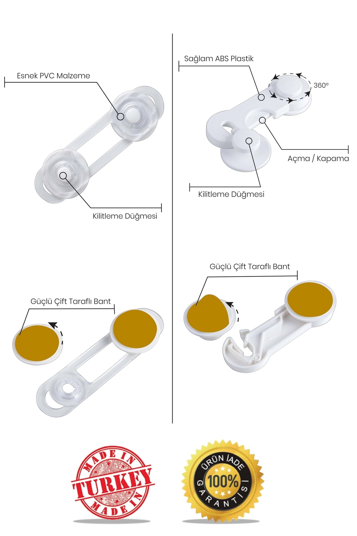 İdeal Baby Çocuk Bebek Güvenlik Çok Amaçlı Kilit Dolap Kapak Çekmece Beyaz Eşya Emniyeti 10 Adet - Beyaz fotoğrafı 5 (önizleme)