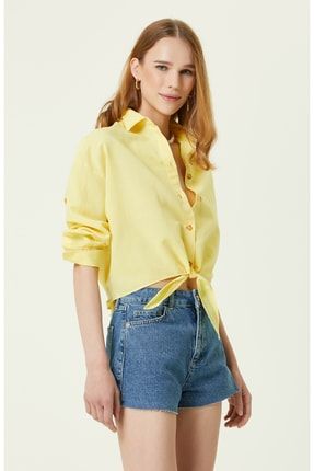 Slim Fit Sarı Keten Gömlek 1082642