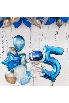 Astronot Roket Uzay Temalı 5 Yaş 100cm Mavi Rakamlı Balon Seti TYC00443307294