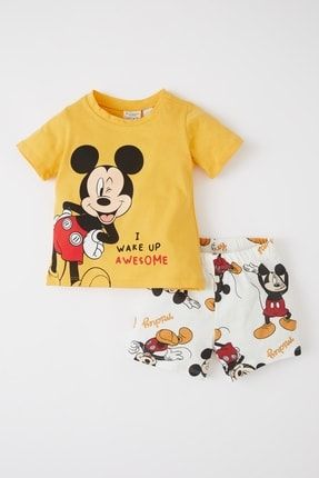 Erkek Bebek Disney Mickey & Minnie Regular Fit Kısa Kollu Şortlu Pijama Takım X7707A222SM