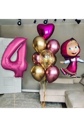 Lisanslı Büyük Boy Maşa Ile Koca Ayı Balon Seti Maşa Balon Ve 100cm Rakam Balon TYMKAM2