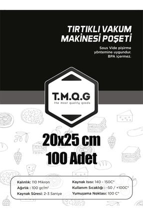 20x25 Cm - 100 Adet Tırtıklı Vakum Makinesi Poşeti- Torbası TMQG19