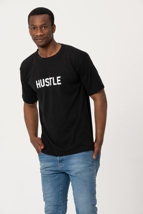 Siyah Oversize Hustle Baskılı Tshirt Hustle9