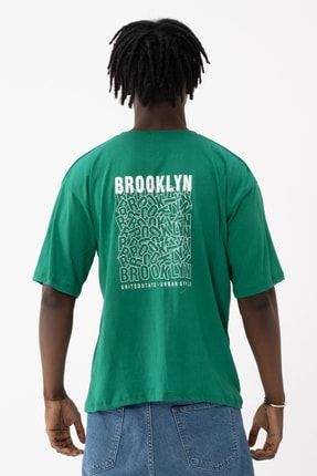 Yeşil Oversize Brooklyn Sırt Baskılı Tshirt brooklynsrt