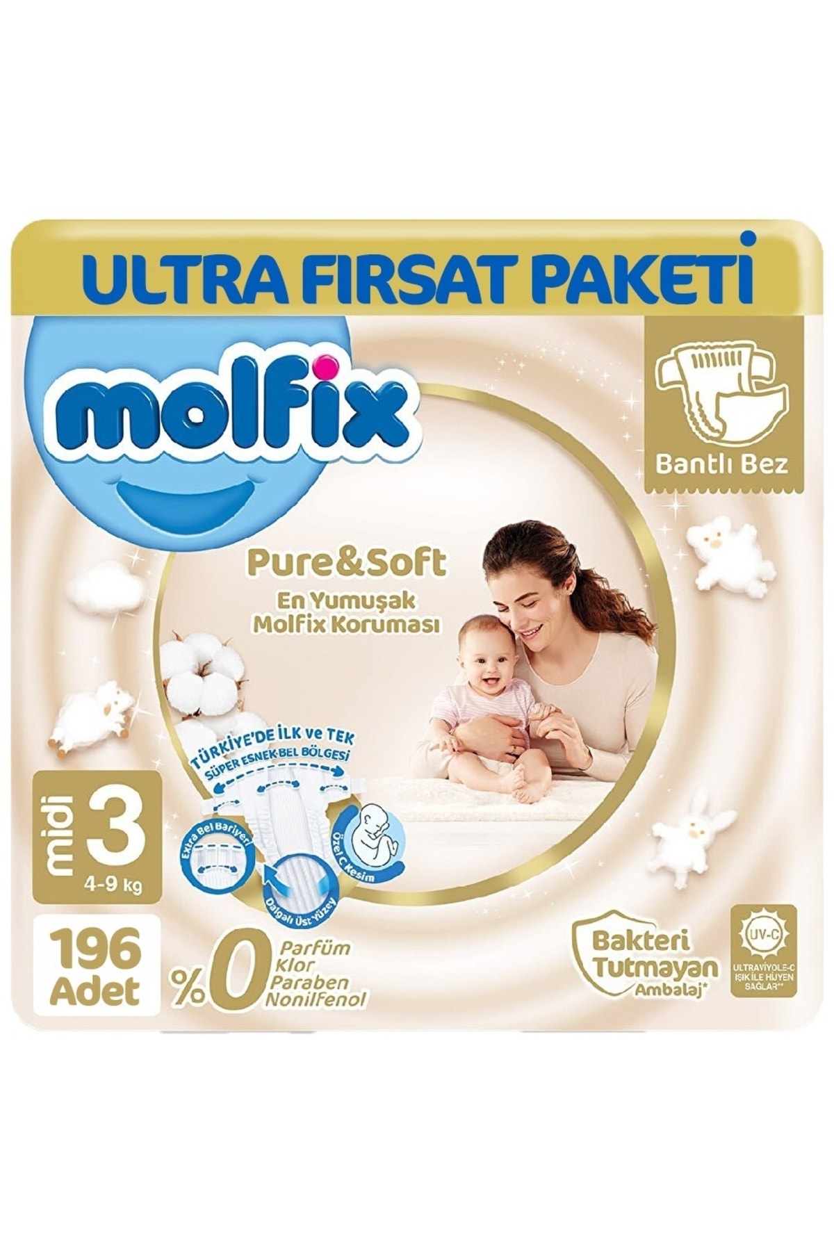 Molfix Pure Soft Ultra Avantaj Bebek Bezi 3 Beden 98x2 196 Adet