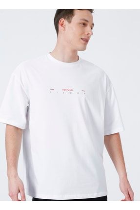 Portugal O Yaka Oversize Düz Ekru Erkek T-shirt 5002813016
