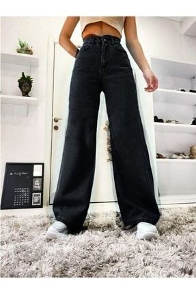 Pamir Kadın Siyah Salaş Yüksek Bel Likralı Bol Paça Denim Kot Pantolon M01-ATAKAN04
