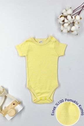 Unisex Pamuklu Kısa Kol Çıtçıtlı Bebek Body - Sarı MNL0105