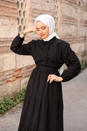 Kadın Yakalı Fırfırlı Elbise / Siyah 031