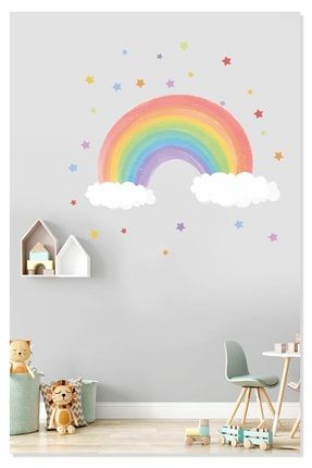 Soft Gökkuşağı Bulutlar Ve Renkli Yıldızlar Dekoratif Çocuk Odası Duvar Sticker Duvar Süsü arcodu000017