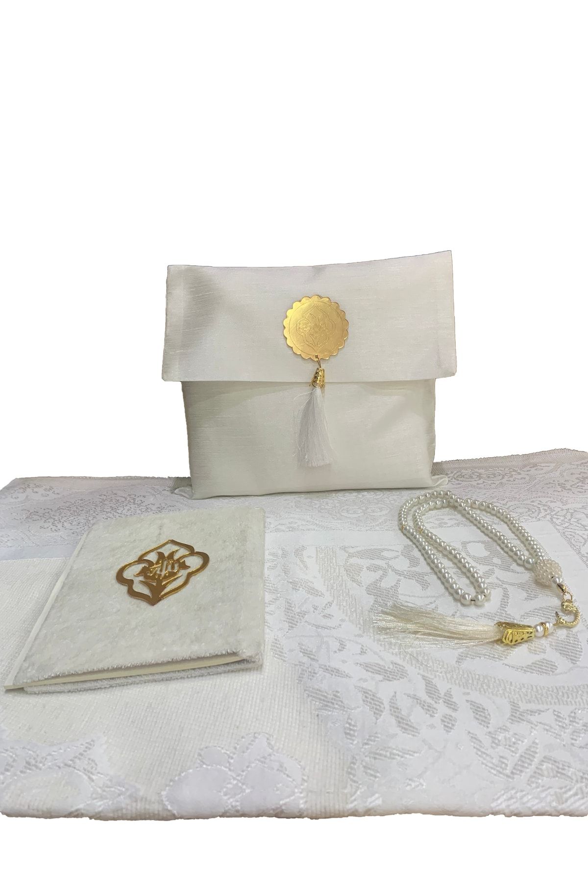 medipek-5-Piece Prayer Set Blue Prayer Clothes and Prayer Mat Pearl Prayer Bag Yasin-i Şerif 1