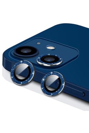 Iphone 11 & Iphone 12/12 Mini Uyumlu Parlak Simli Elmas Görünümlü Kamera Koruyucu, Mavi [2'li Set] HYPRA000062
