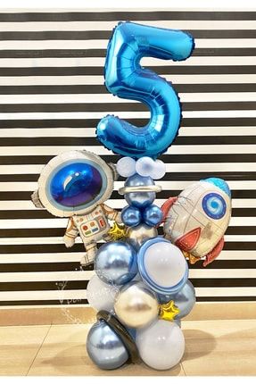 Astronot Roket Uzay Temalı 5 Yaş Mavi Rakamlı Balon Seti TYC00443334843