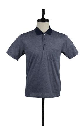 Erkek Lacivert Kısa Kol Jakarlı Polo Yaka Cepli Comfort Fit Rahat Kesim Klasik T-shirt 1011220123