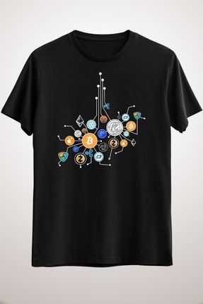 Unisex Siyah Cryptocurrency Network T-shirt. Crypto T-shirt Gift. Classic T-shirt CR2310