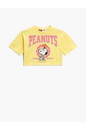 Snoopy Baskılı Crop Tişört Lisanslı Kısa Kollu Pamuklu 2SKG10291AK