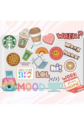 Work&coffee Temalı Laptop Notebook Sticker 19 Adet stickercd