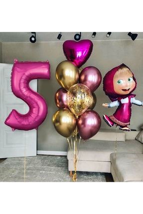 Lisanslı Büyük Boy Maşa Ile Koca Ayı Balon Seti Maşa Balon Ve 100cm Rakam Balon TYMKAM2