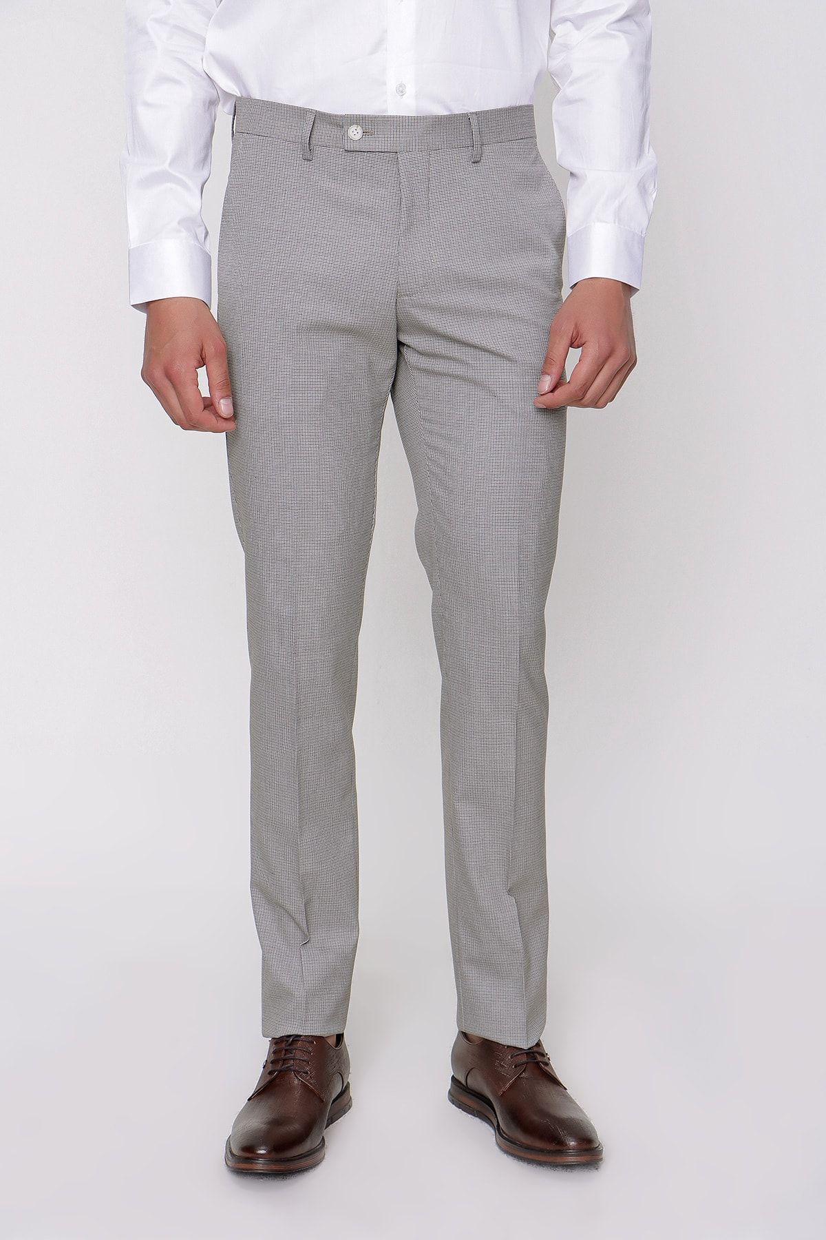 Erkek Kahverengi Slim Fit Pitikareli Pantolon