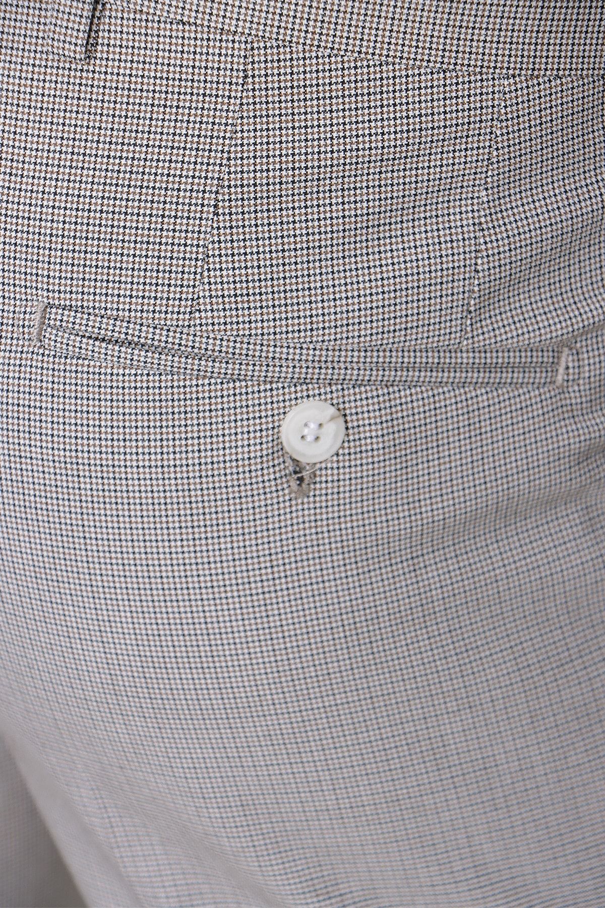 Erkek Kahverengi Slim Fit Pitikareli Pantolon