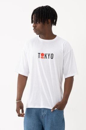 Beyaz Oversize Tokyo Baskılı Tshirt Tokyo9