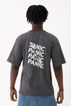 Füme Oversize Panic Sırt Baskılı Tshirt panicsırt9