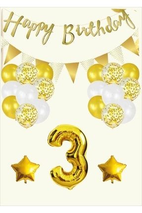 3 Yaş Doğum Günü Parti Konsepti Gold azfa358