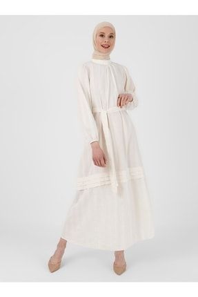 Pamuk Jakar Kemerli Elbise - Off White - Casual 8164199