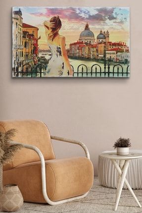 Venedik Te Kanala Bakan Kız Yağlıboya Görünüm Dekoratif Kanvas Duvar Tablosu MHARGEM003202