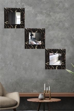 Mdf Kaplama Siyah Kare Dekoratif Üçlü Duvar Aynası ARK1002AYNA