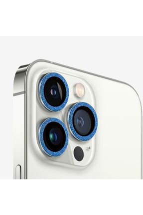 Iphone 11 Pro & 11 Pro Max & Iphone 12 Pro Parlak Simli Elmas Uyumlu Kamera Koruyucu - Mavi HYPRA000067
