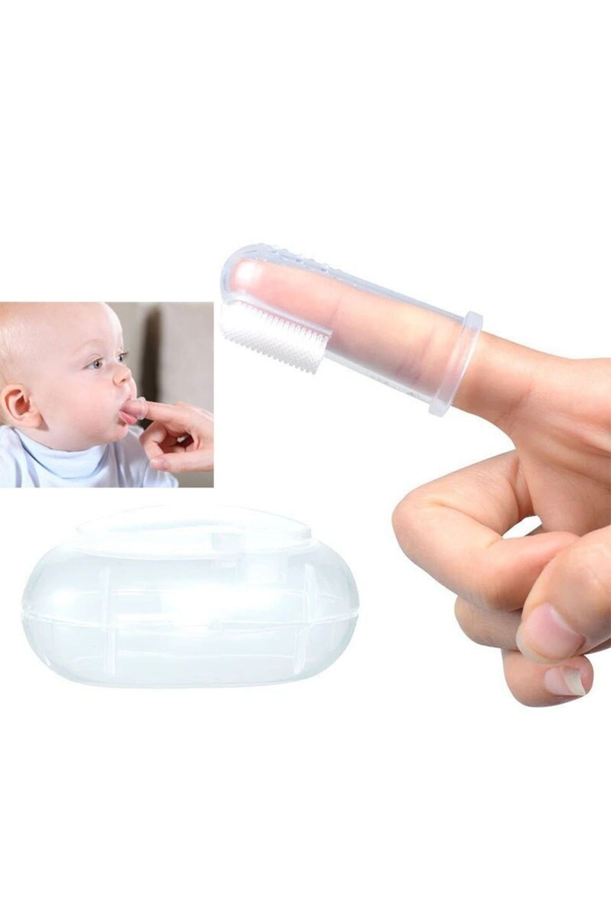 Zigver Bebek Diş Kaşıyıcı Bebek Parmak Seti Diş Fırçası Oral Temizleme Yumuşak Silikon Kutulu fotoğrafı 2 (önizleme)