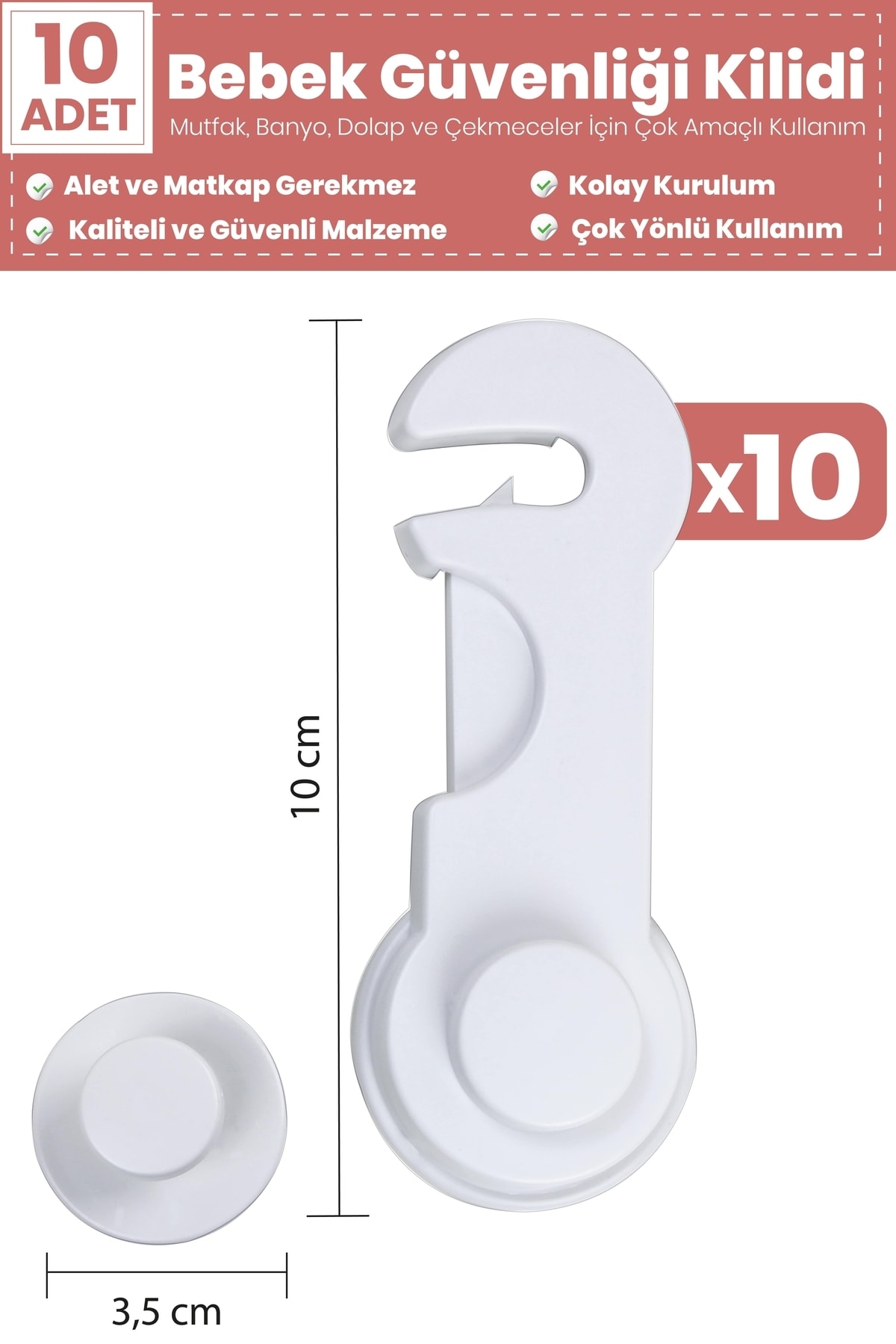 İdeal Baby 10 Adet Kapak Kilidi Çocuk Çekmece Dolap Kilidi Güvenlik Kilidi Mutfak Ofis Salon Oda Kilidi fotoğrafı 3 (önizleme)