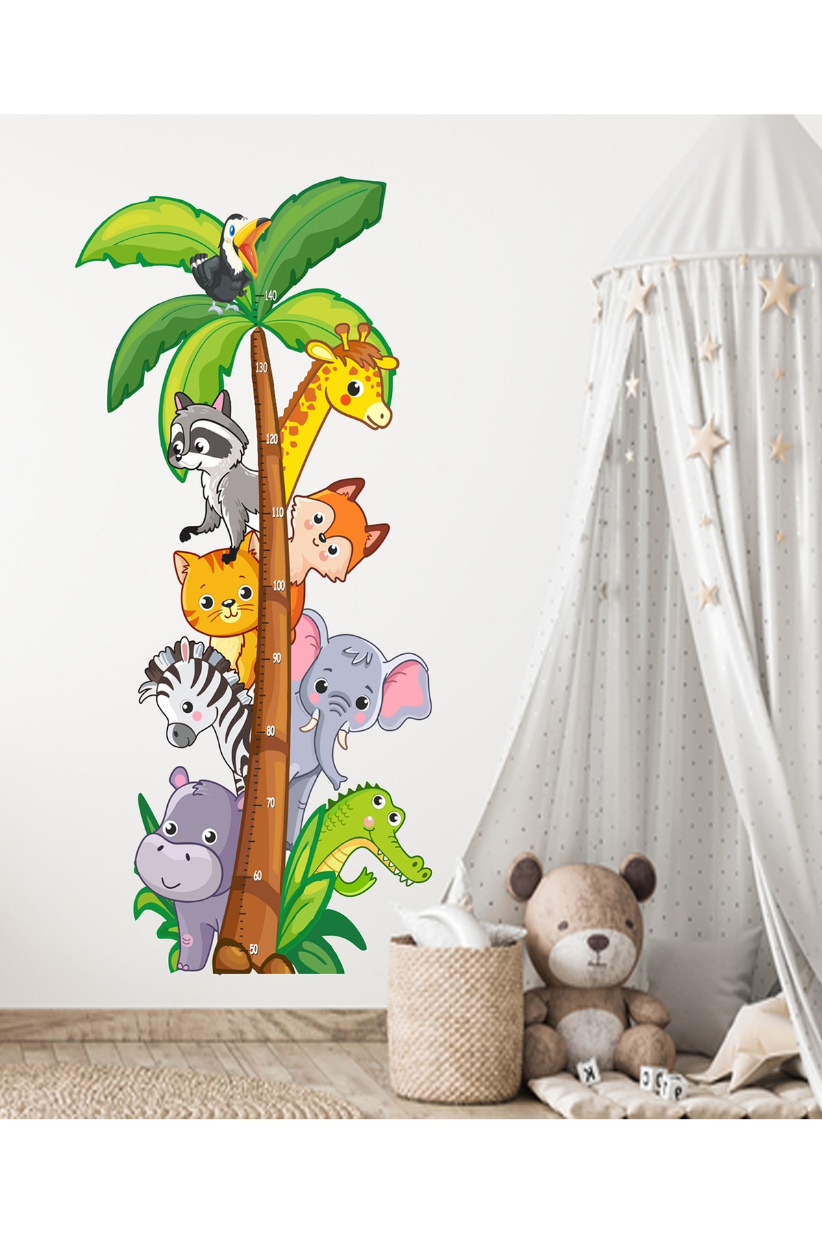 Sticker Sepetim Sevimli Safari Hayvanlar Temalı Boy Ölçer Çocuk Odası Çok Amaçlı Dolap Duvar Sticker Seti fotoğrafı 3 (önizleme)