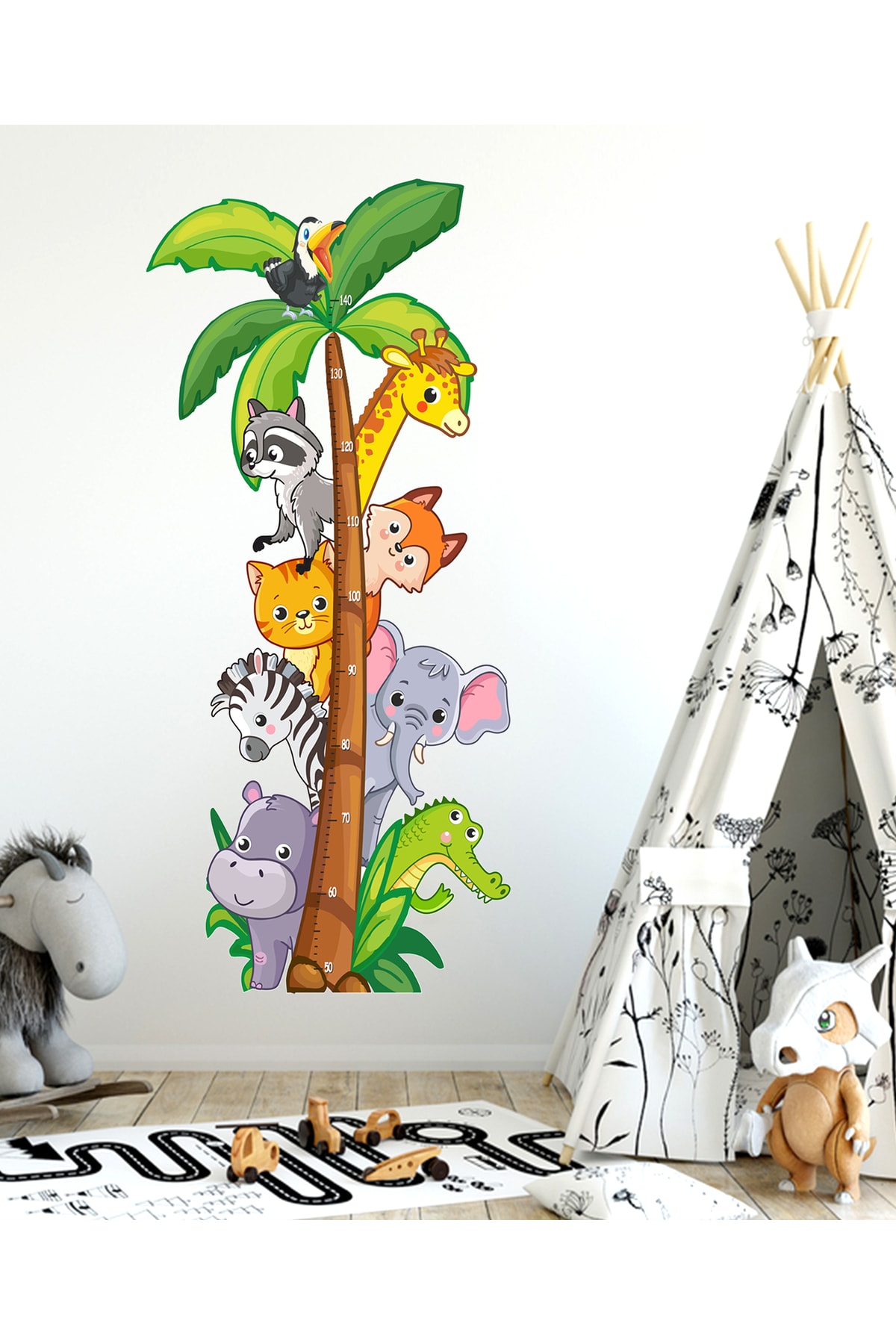 Sticker Sepetim Sevimli Safari Hayvanlar Temalı Boy Ölçer Çocuk Odası Çok Amaçlı Dolap Duvar Sticker Seti fotoğrafı 6 (önizleme)