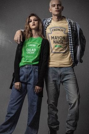 Mayonez Etiketi Tasarımlı Tişört, Çiftler Için Esprili Birlikte Tişörtleri BRL-TS-HEINZ