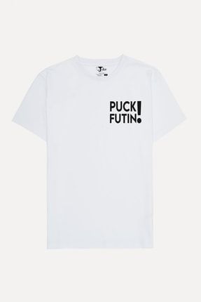Ukrayna Puck Futin Baskılı Unisex Beyaz T-shirt TYK242435
