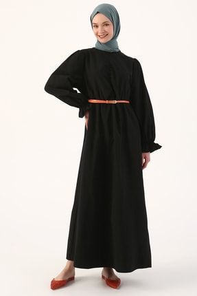 Siyah Büzgülü Kemerli Elbise 22DX60039AL0