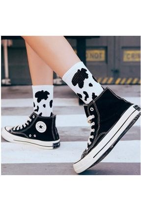 5'li Inek Desenli Siyah Beyaz Soket Çorap 1 İG08
