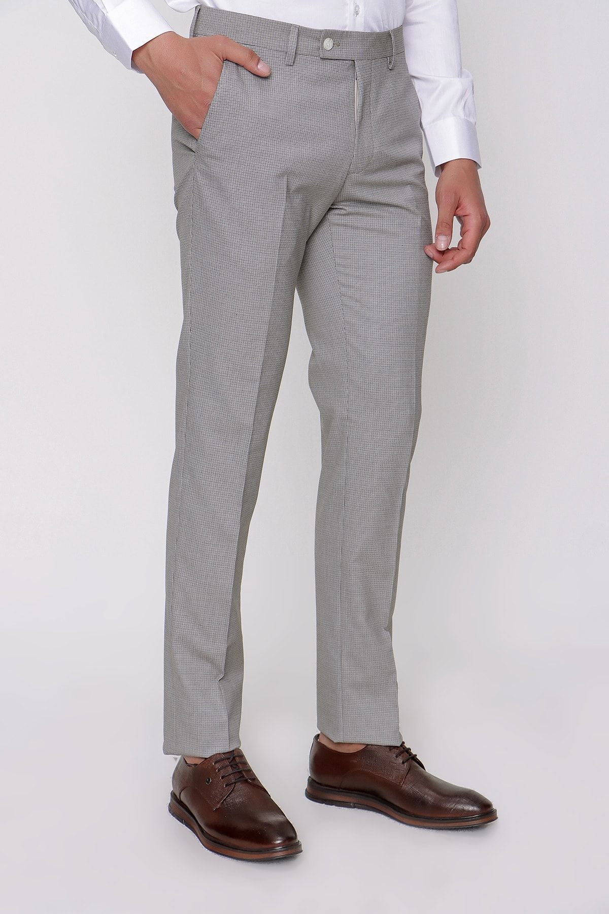 Erkek Kahverengi Slim Fit Pitikareli Pantolon