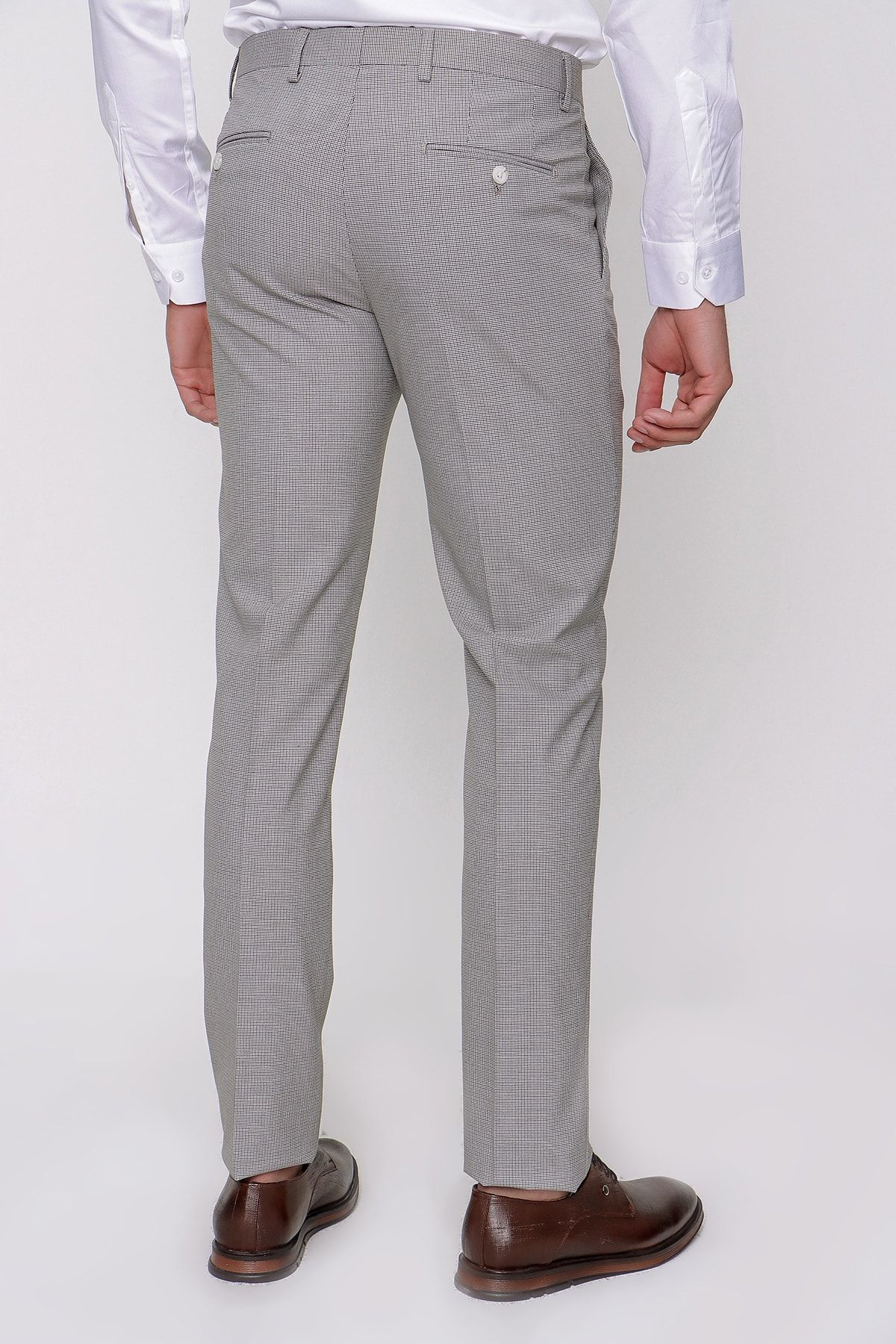 Erkek Kahverengi Slim Fit Pitikareli Pantolon