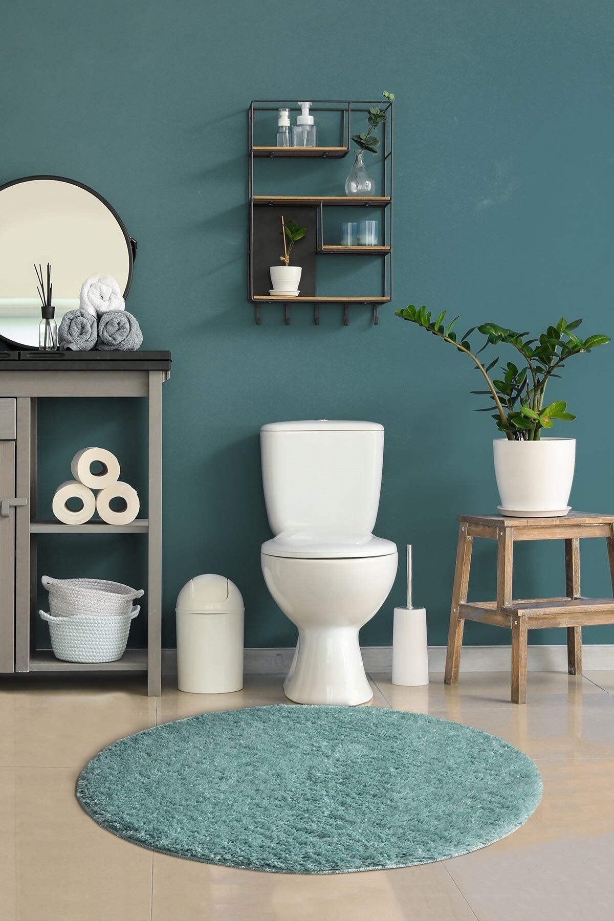 EUROBANO Home - Kaymaz Taban Yıkanabilir Ultra Yumuşak Daire Banyo Halısı