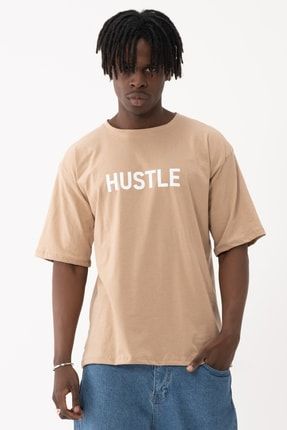 Kahverengi Oversize Hustle Baskılı Tshirt Hustle9